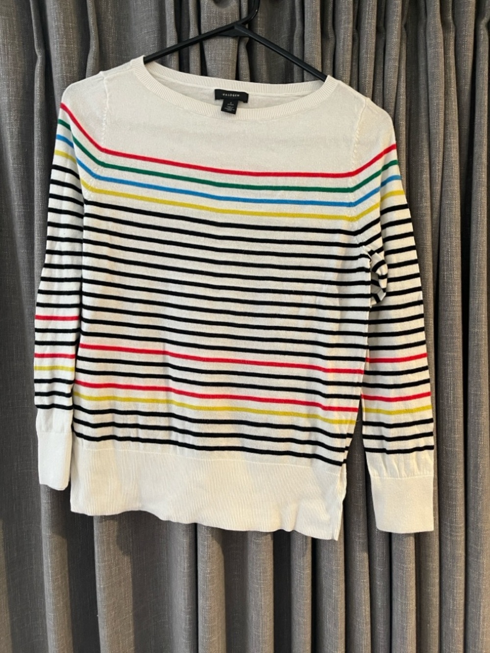 Halogen White Sweater with Red, Green, Blue and Yellow Stripes